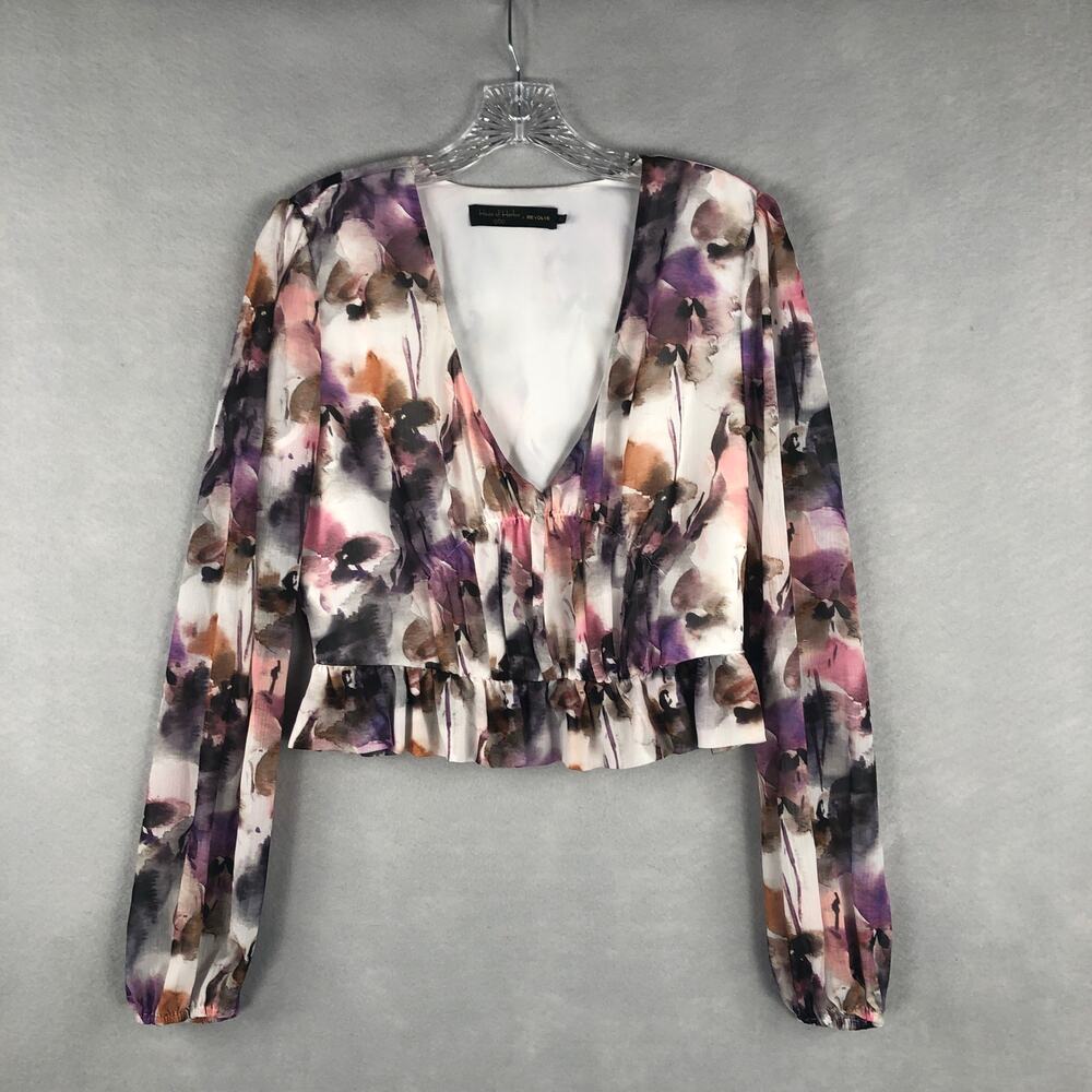 House of Harlow 1960 Cropped Top Water Color Peplum Women's Size Medium